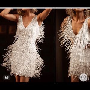 White Fringe Party Dress
